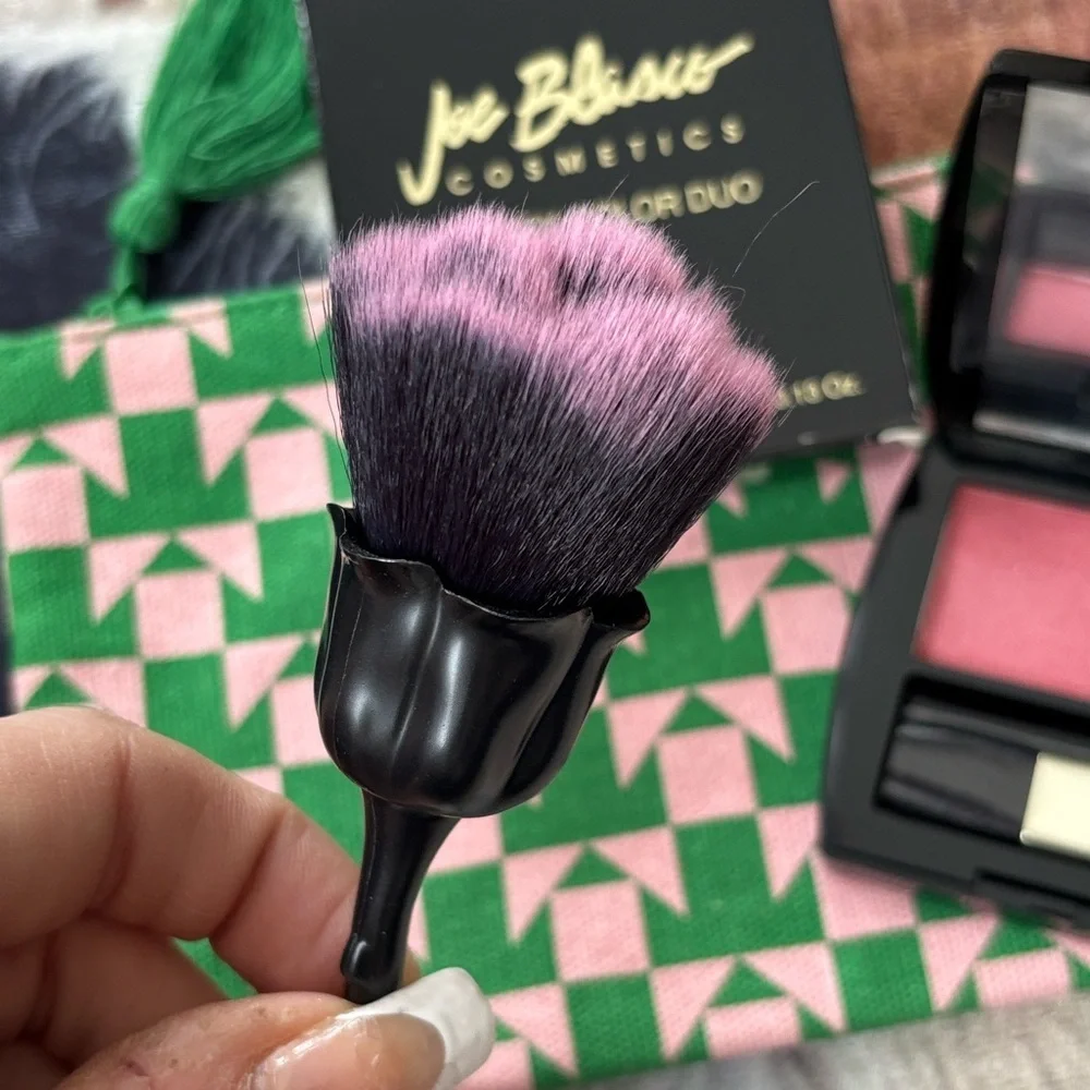 Brand New Joe Blasco Cosmetics Cheek Color Duo Rose Flower Brush & Makeup Pouch